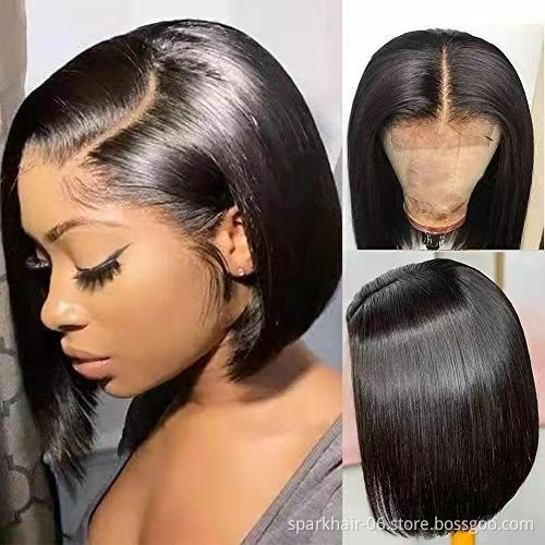 Brazilian Virgin human Hair Lace Front Cuticle Aligned Wig Factory Short Bob Wig With Transparent Lace,Natural Hair Line Wig